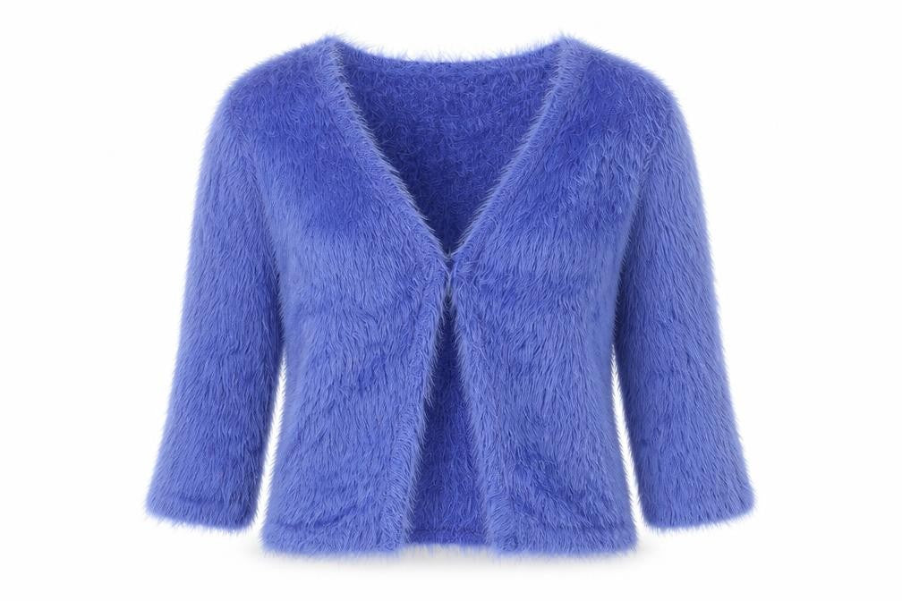 Miyoko London Women's Blue Fuzzy Knit V-Neck Cardigan S