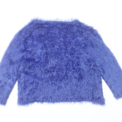 Miyoko London Women's Blue Fuzzy Knit V-Neck Cardigan S