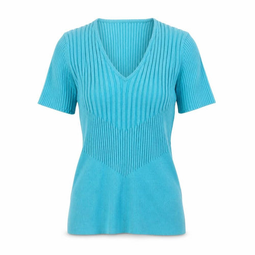 Worthington Women Blue V-Neck Ribbed Knit Top Size L