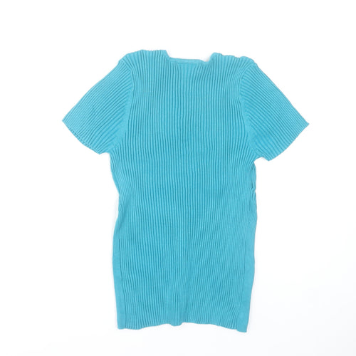 Worthington Women Blue V-Neck Ribbed Knit Top Size L