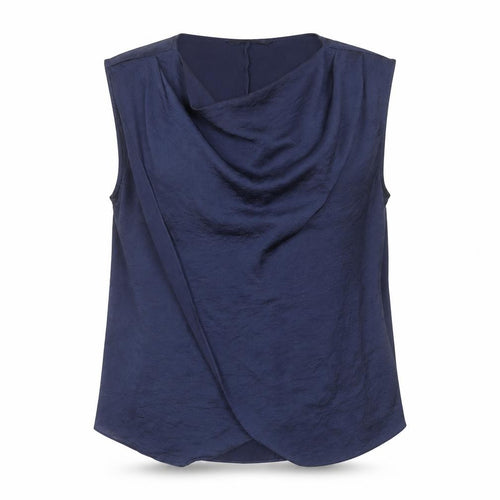 Zara Women Blue Sleeveless Cowl Neck Wrap Blouse XL
