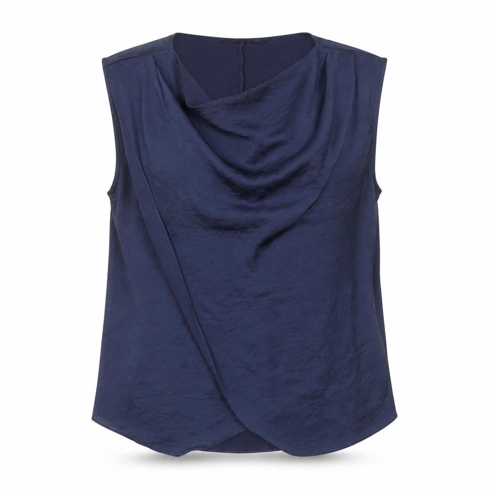 Zara Women Blue Sleeveless Cowl Neck Wrap Blouse XL