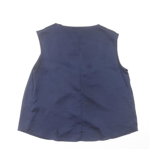 Zara Women Blue Sleeveless Cowl Neck Wrap Blouse XL