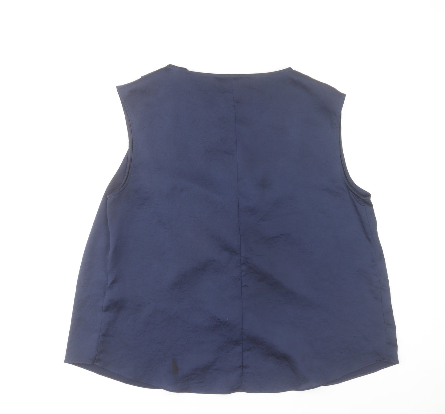 Zara Women Blue Sleeveless Cowl Neck Wrap Blouse XL