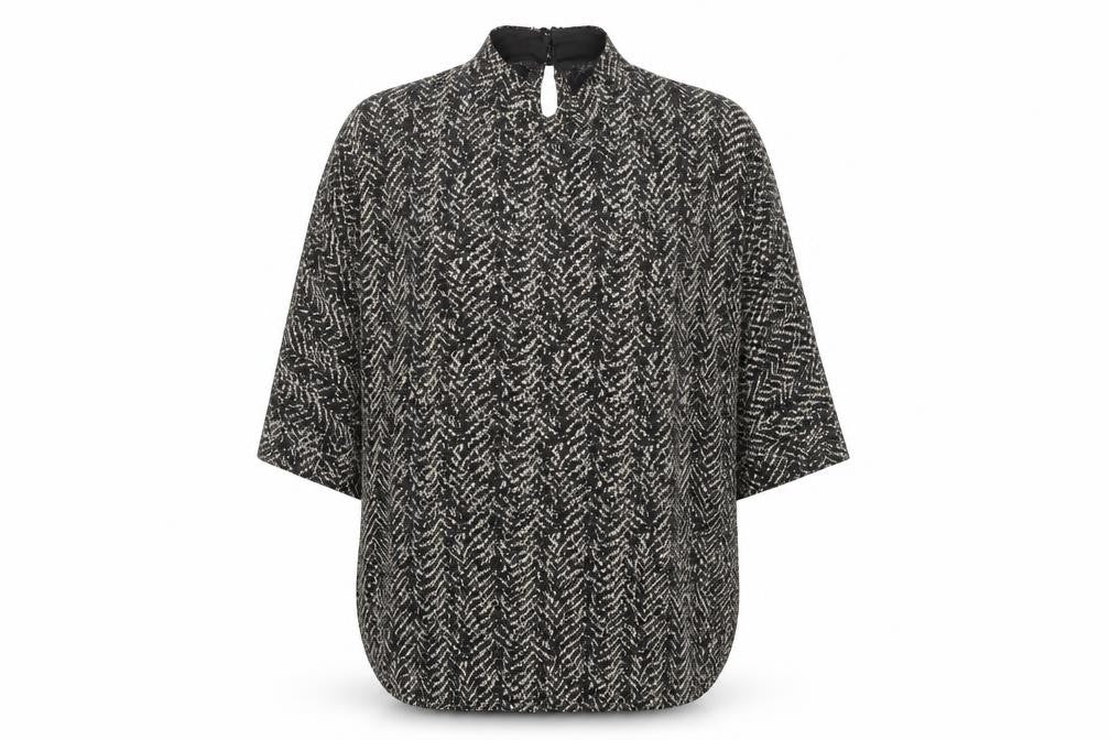 Quiz Women’s Black Geometric Knit Tunic Blouse Size 12