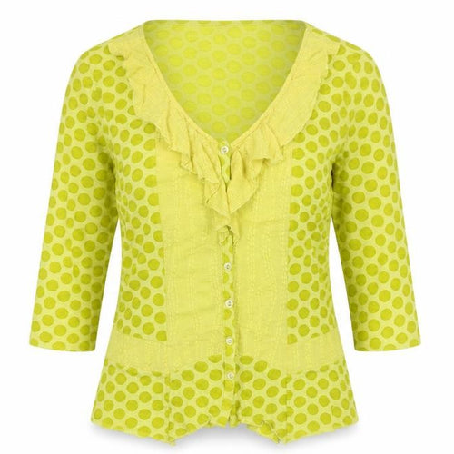 Marks and Spencer Per Una Green Polka Dot Ruffle Blouse Women’s Size 12