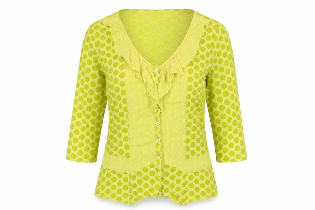 Marks and Spencer Per Una Green Polka Dot Ruffle Blouse Women’s Size 12