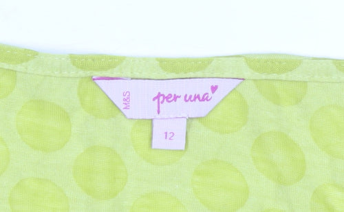 Marks and Spencer Per Una Green Polka Dot Ruffle Blouse Women’s Size 12