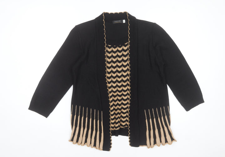 Forever by Michael Gold Women's Black Tunic Knit Top Size S 3/4 Sleeve