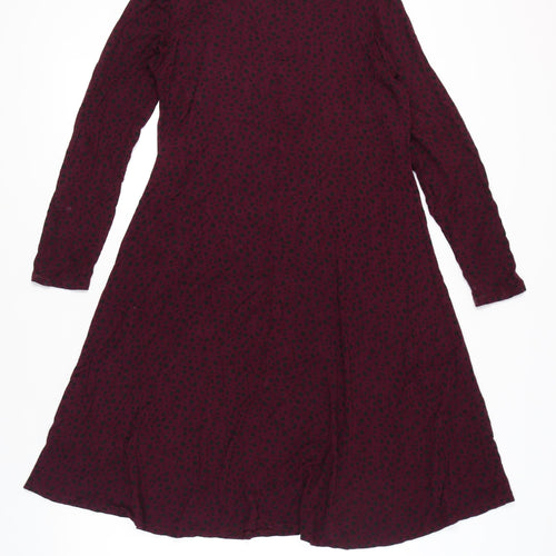 Lakeland Women Red Animal Print Long Sleeve Jersey A-Line Dress Size 14