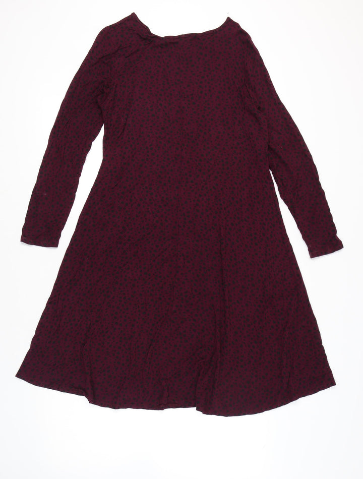 Lakeland Women Red Animal Print Long Sleeve Jersey A-Line Dress Size 14