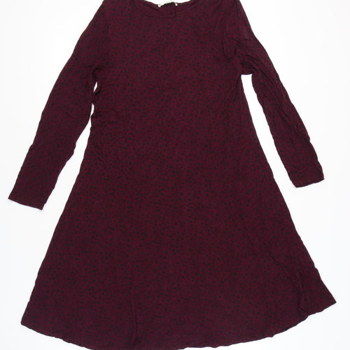 Lakeland Women Red Animal Print Long Sleeve Jersey A-Line Dress Size 14