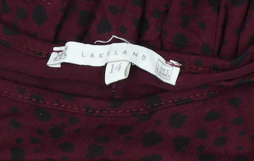 Lakeland Women Red Animal Print Long Sleeve Jersey A-Line Dress Size 14
