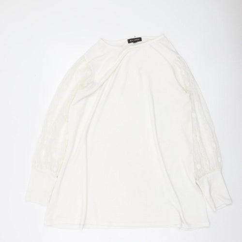 QED London Women White Lace Sleeve Pullover Jumper M