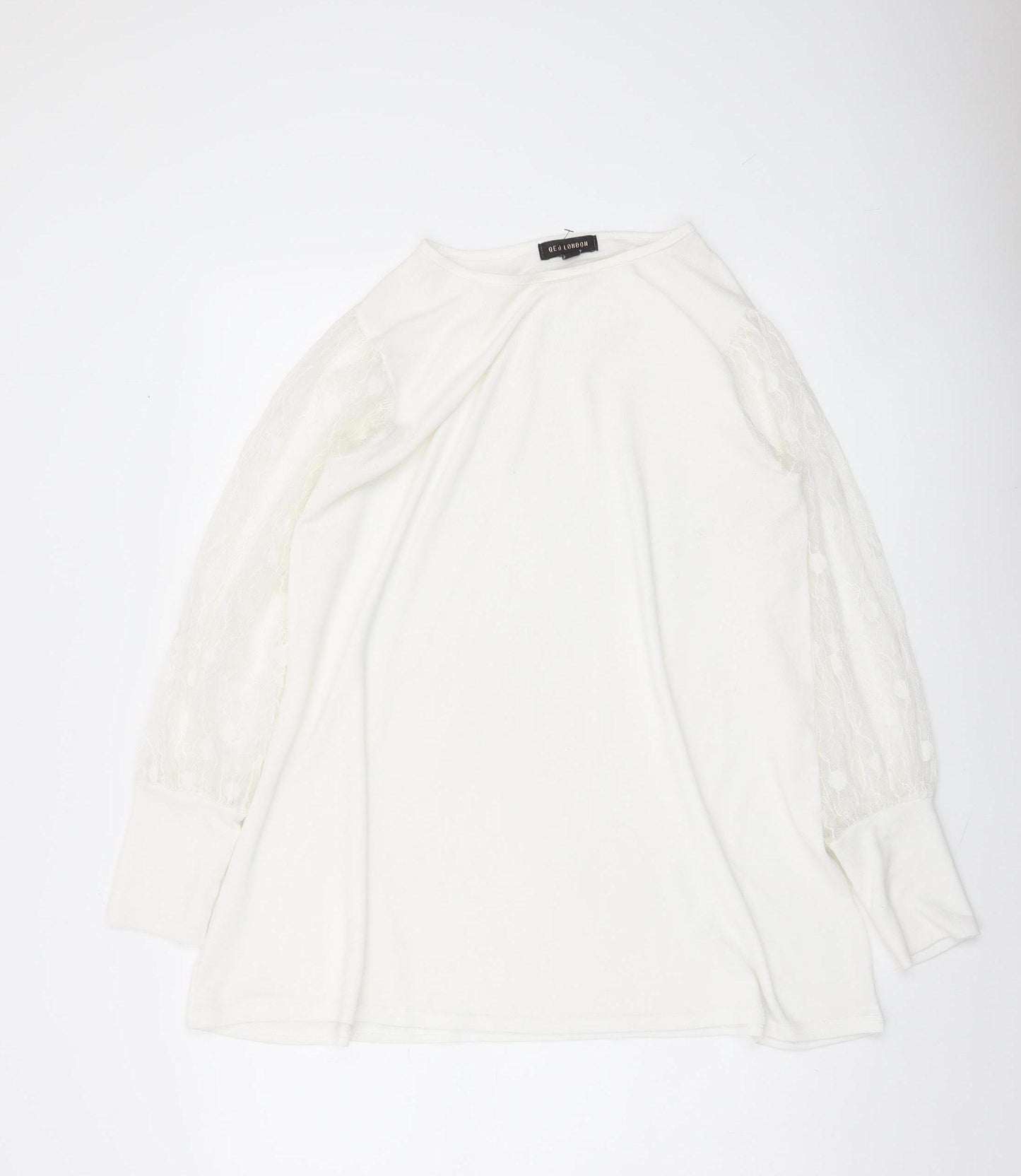QED London Women White Lace Sleeve Pullover Jumper M