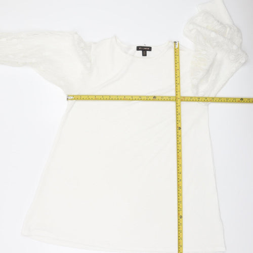 QED London Women White Lace Sleeve Pullover Jumper M
