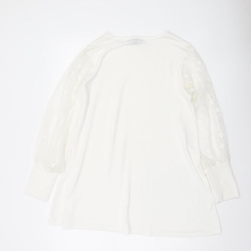 QED London Women White Lace Sleeve Pullover Jumper M