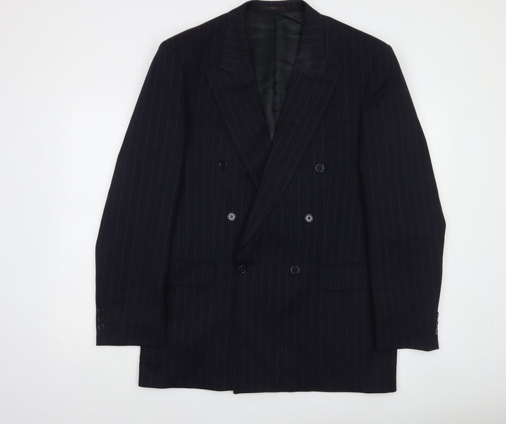Horne Brothers Men's Black Pinstripe Wool Double-Breasted Blazer 40L Classic Fit