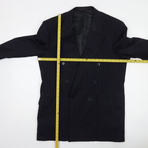 Horne Brothers Men's Black Pinstripe Wool Double-Breasted Blazer 40L Classic Fit