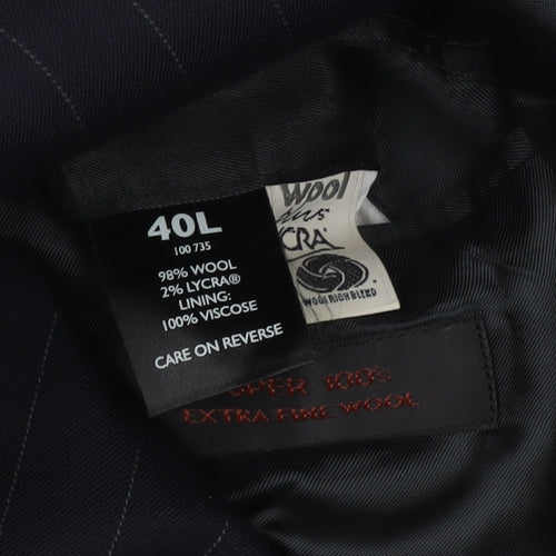 Horne Brothers Men's Black Pinstripe Wool Double-Breasted Blazer 40L Classic Fit