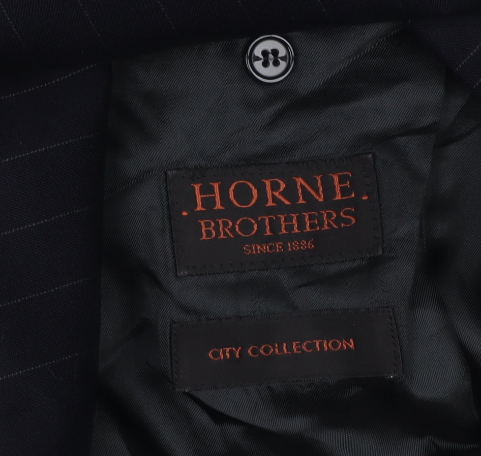 Horne Brothers Men's Black Pinstripe Wool Double-Breasted Blazer 40L Classic Fit