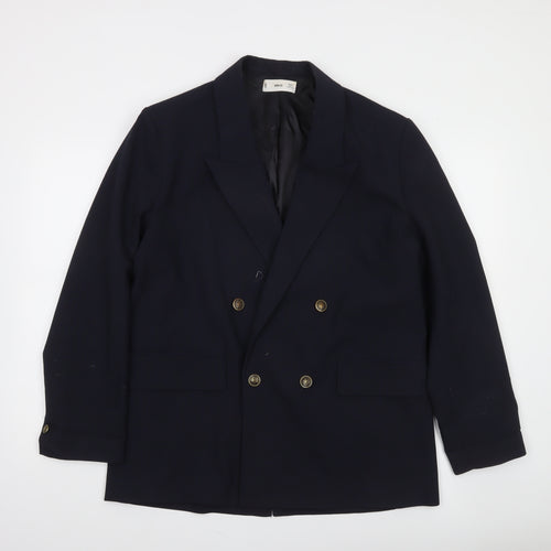 MNG Women's Blue Double-Breasted Blazer Size 14
