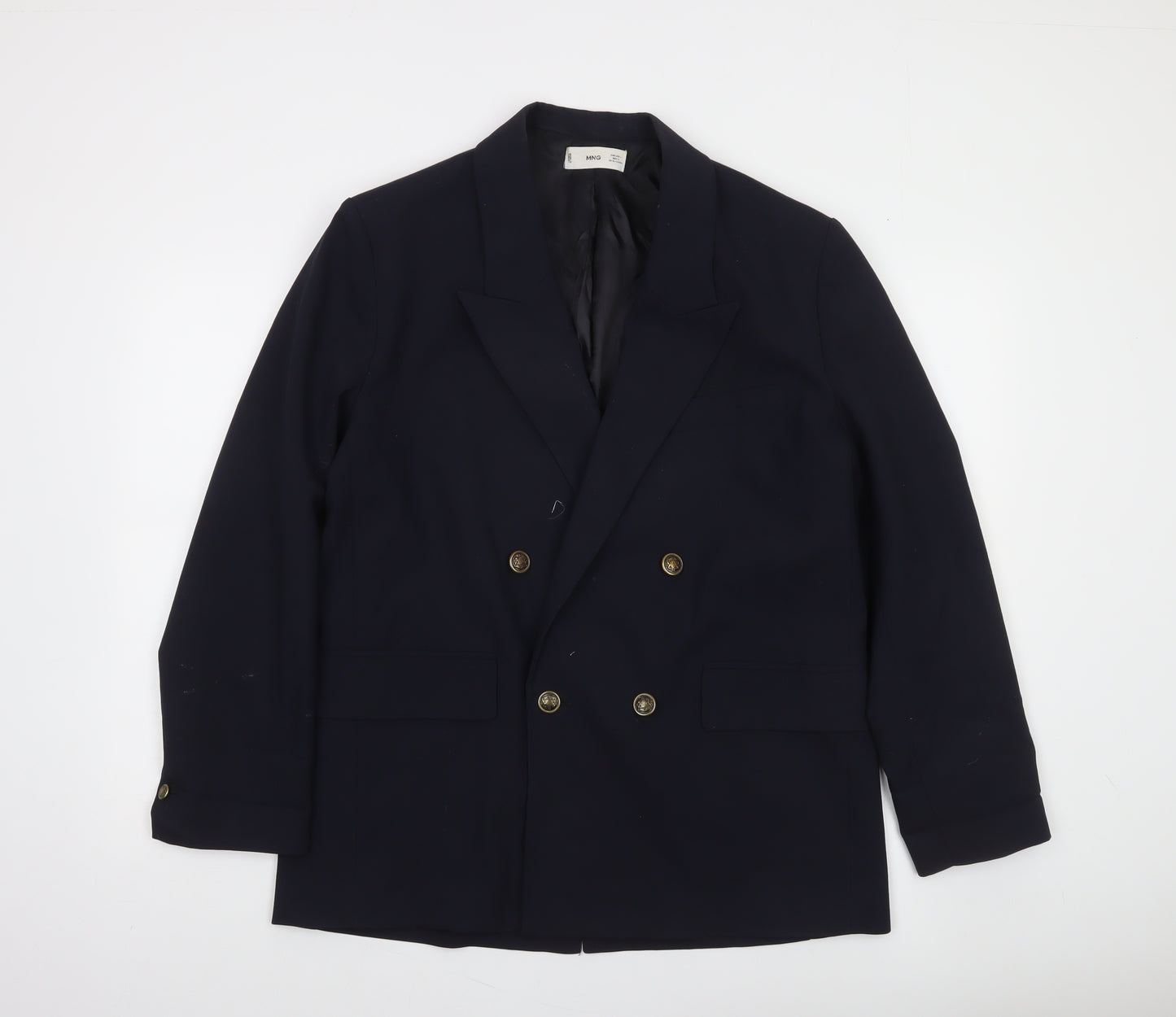MNG Women's Blue Double-Breasted Blazer Size 14