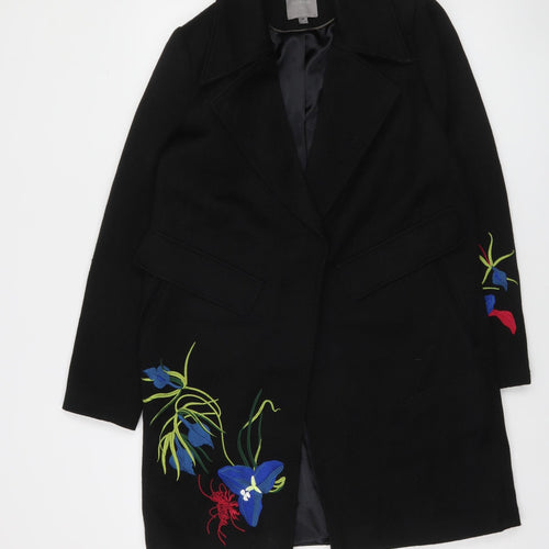 Next Women’s Black Floral Embroidered Long Coat Size 8