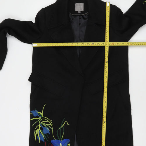 Next Women’s Black Floral Embroidered Long Coat Size 8
