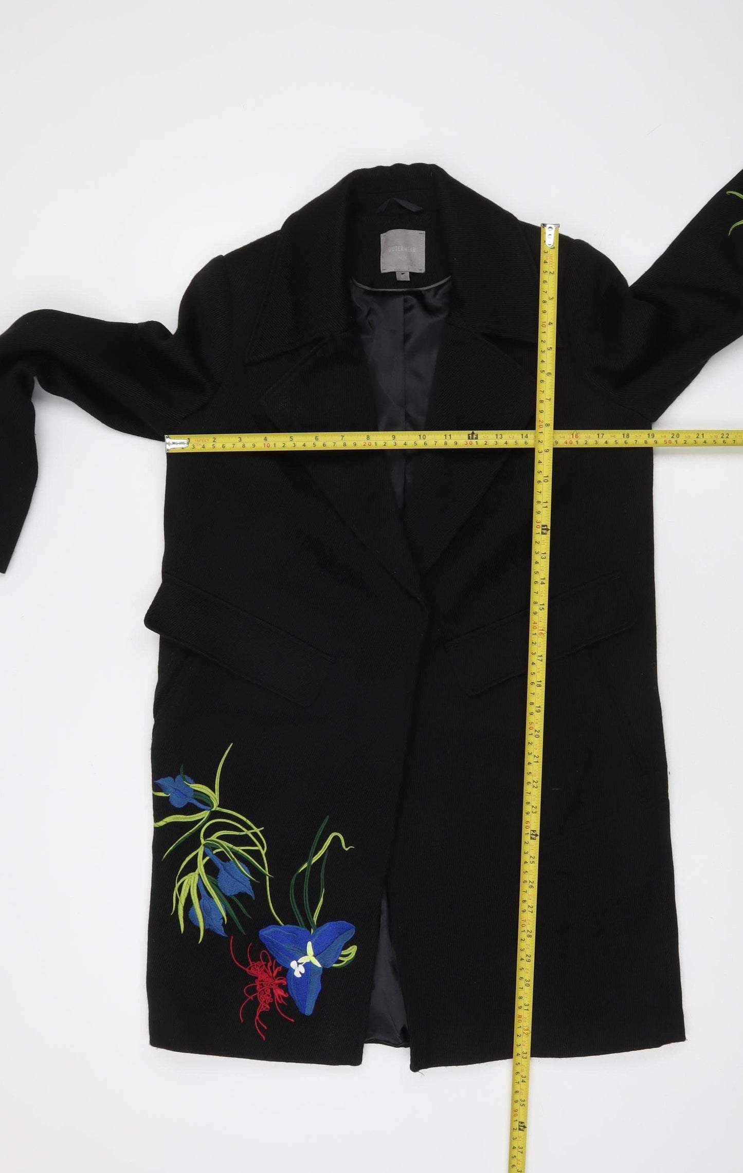 Next Women’s Black Floral Embroidered Long Coat Size 8