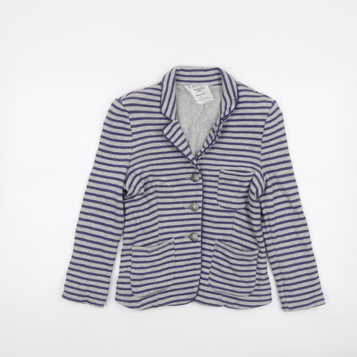 Next Women Grey Striped Cotton Jersey Blazer Size 8