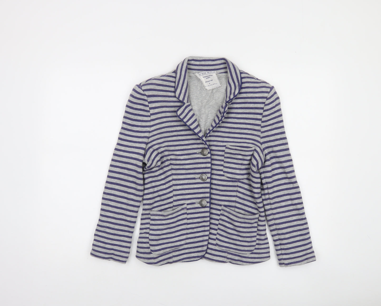 Next Women Grey Striped Cotton Jersey Blazer Size 8