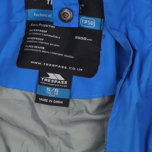 Trespass Boys Blue Waterproof Hooded Rain Jacket 5-6 Years