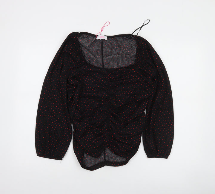 Sinsay Women's Black Red Polka Dot Long Sleeve Blouse Size 16