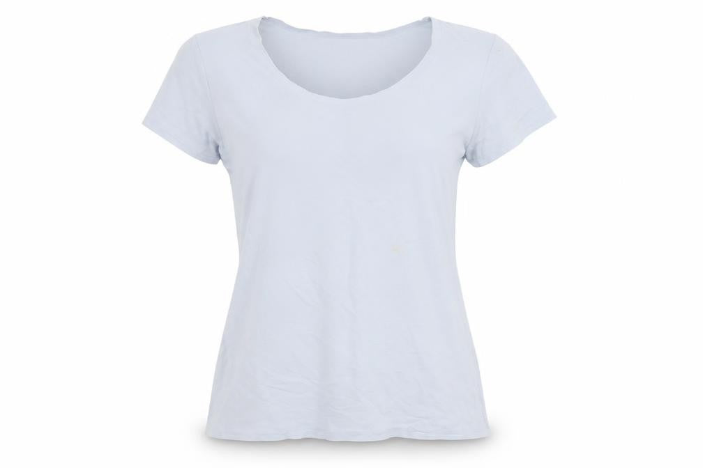 Front view of Savida Women's Grey Short Sleeve Fitted T-Shirt, size 10
