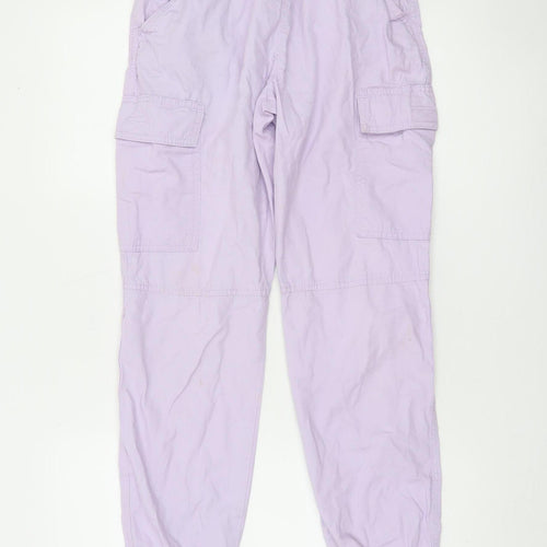 H&M Girls Purple Cotton Cargo Trousers 13-14 Years Elastic Waist Pockets