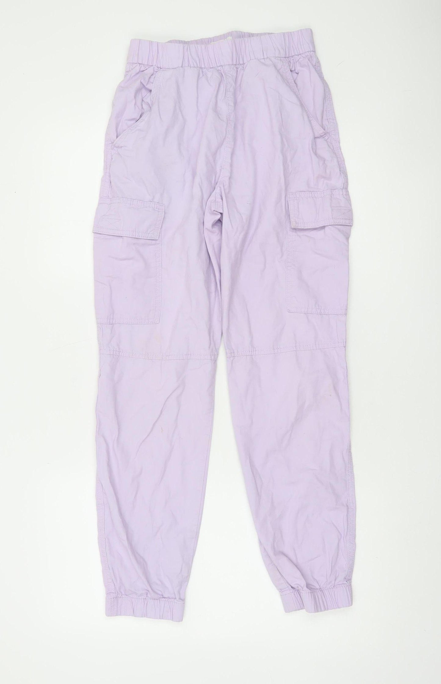 H&M Girls Purple Cotton Cargo Trousers 13-14 Years Elastic Waist Pockets