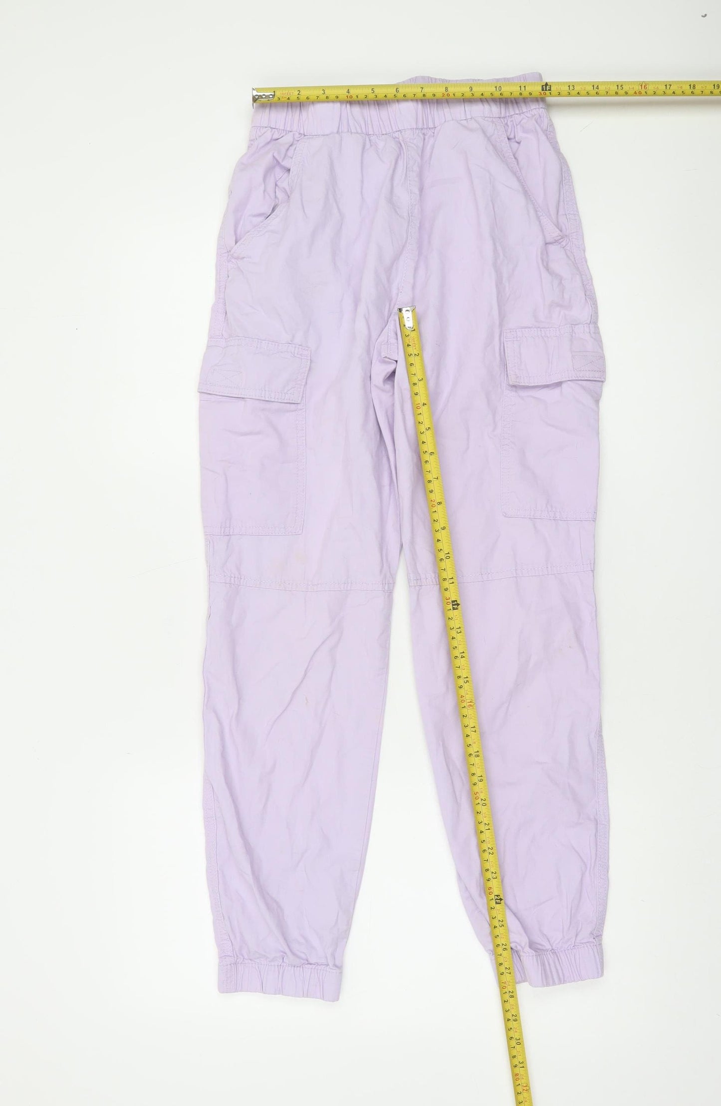 H&M Girls Purple Cotton Cargo Trousers 13-14 Years Elastic Waist Pockets