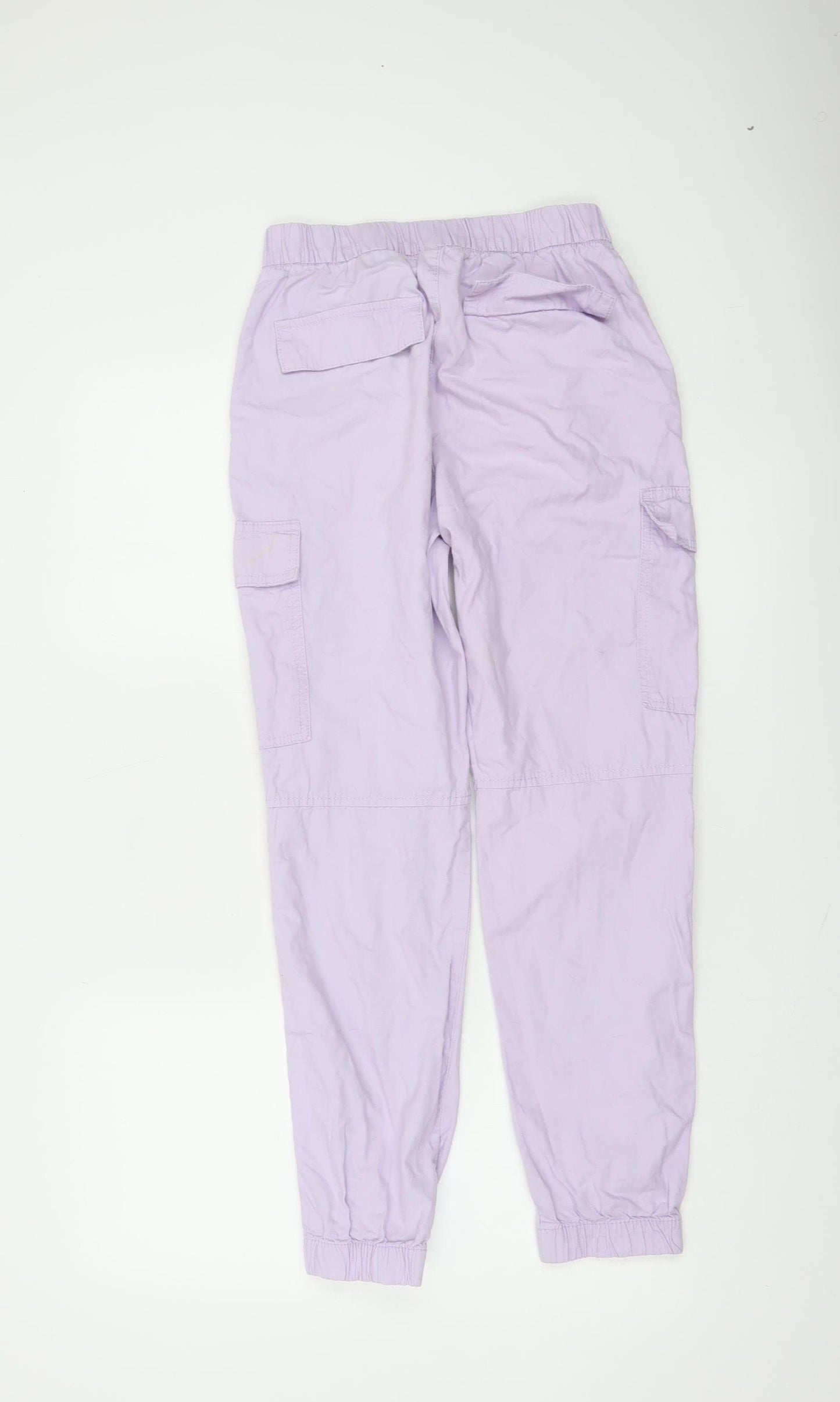 H&M Girls Purple Cotton Cargo Trousers 13-14 Years Elastic Waist Pockets