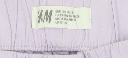 H&M Girls Purple Cotton Cargo Trousers 13-14 Years Elastic Waist Pockets