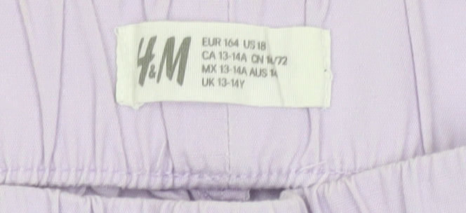H&M Girls Purple Cotton Cargo Trousers 13-14 Years Elastic Waist Pockets
