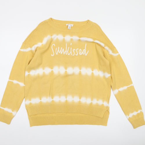 Tribal Jeans Women's Yellow Cotton Sunkissed Crew Neck Pullover Jumper M