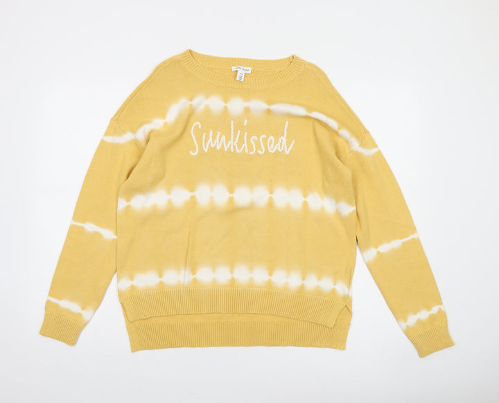 Tribal Jeans Women's Yellow Cotton Sunkissed Crew Neck Pullover Jumper M