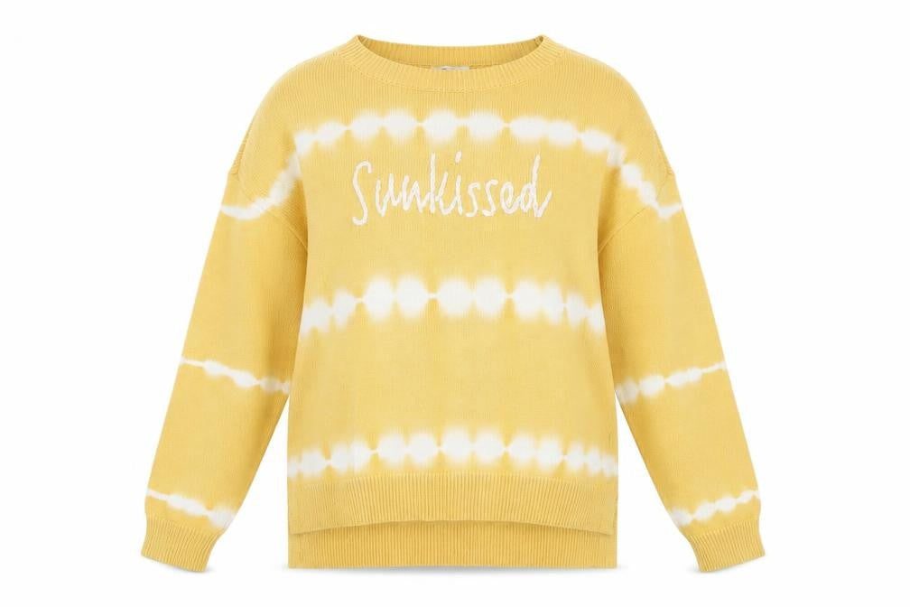 Front view of Tribal Jeans Women's Yellow Cotton Sunkissed Crew Neck jumper M