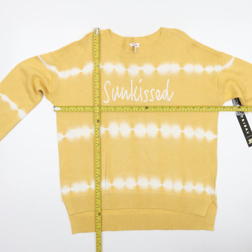 Tribal Jeans Women's Yellow Cotton Sunkissed Crew Neck Pullover Jumper M