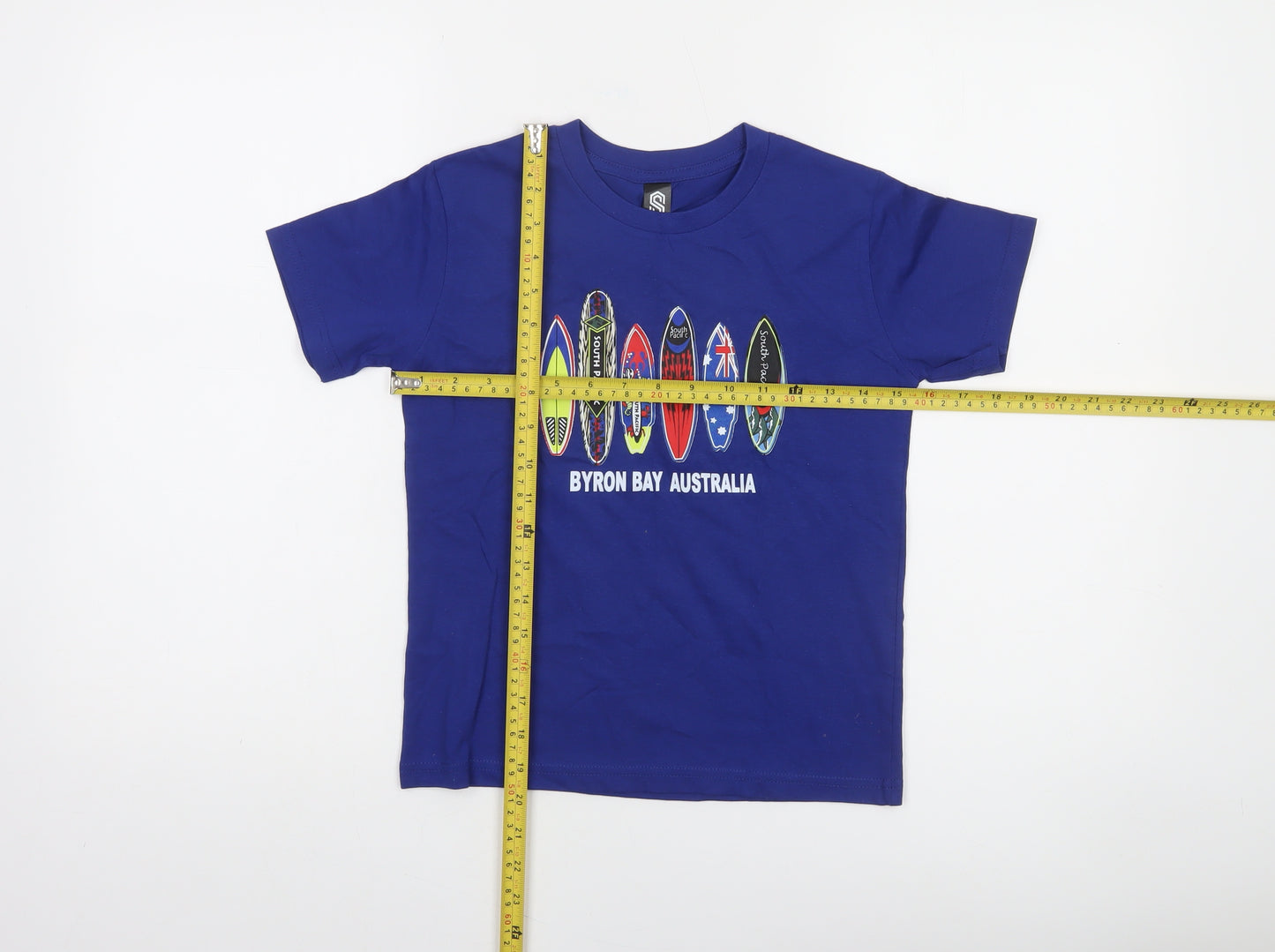 S Designs Boys Blue Byron Bay Australia Graphic T-Shirt Size 8 Cotton