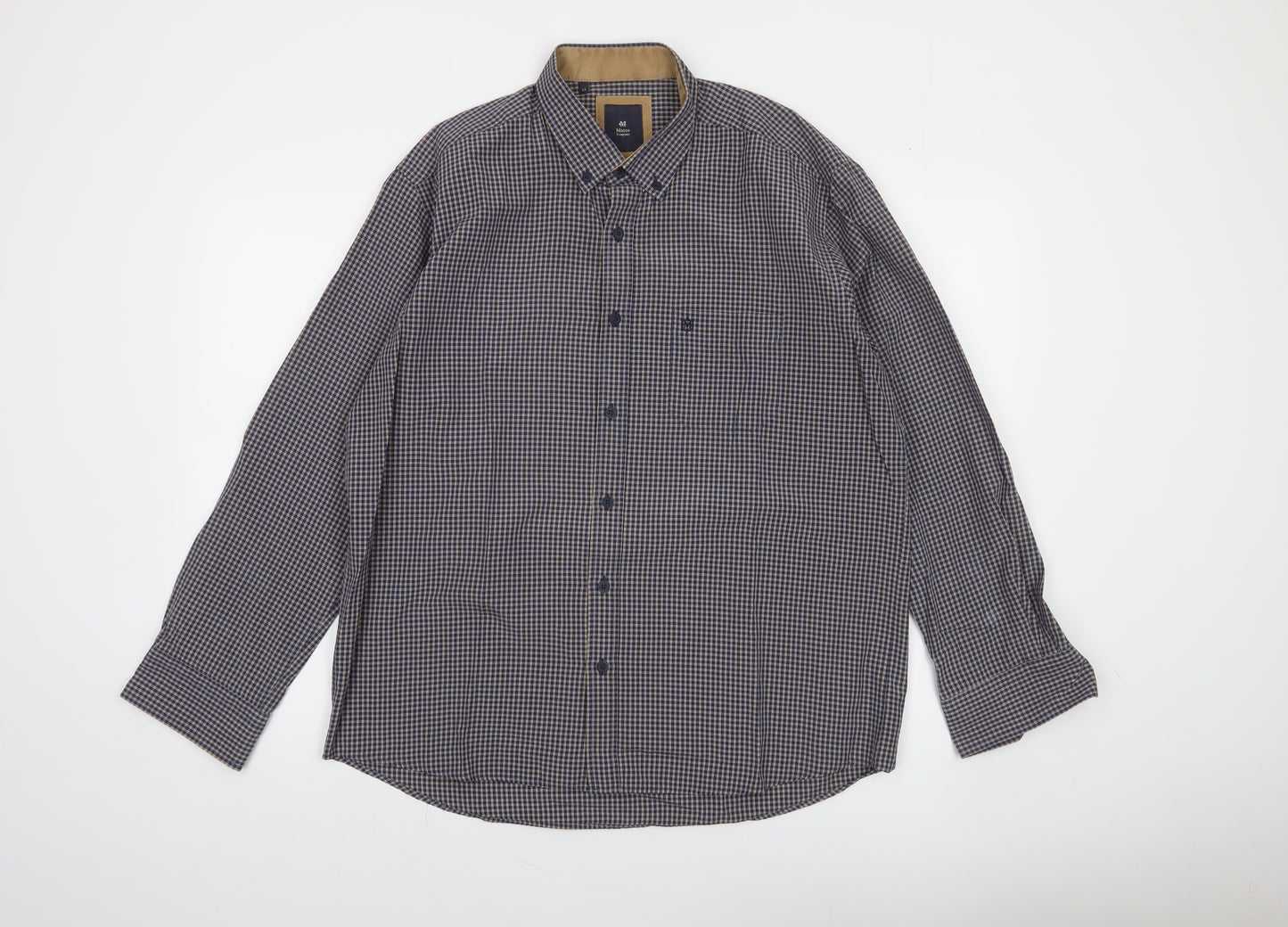 Marco Company Men's Blue Check Long Sleeve Button-Up Shirt XL