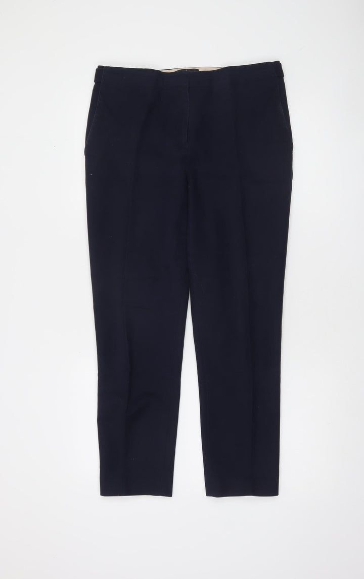 Jasper Conran Women Blue Slim Fit Tailored Cotton Trousers Size 12