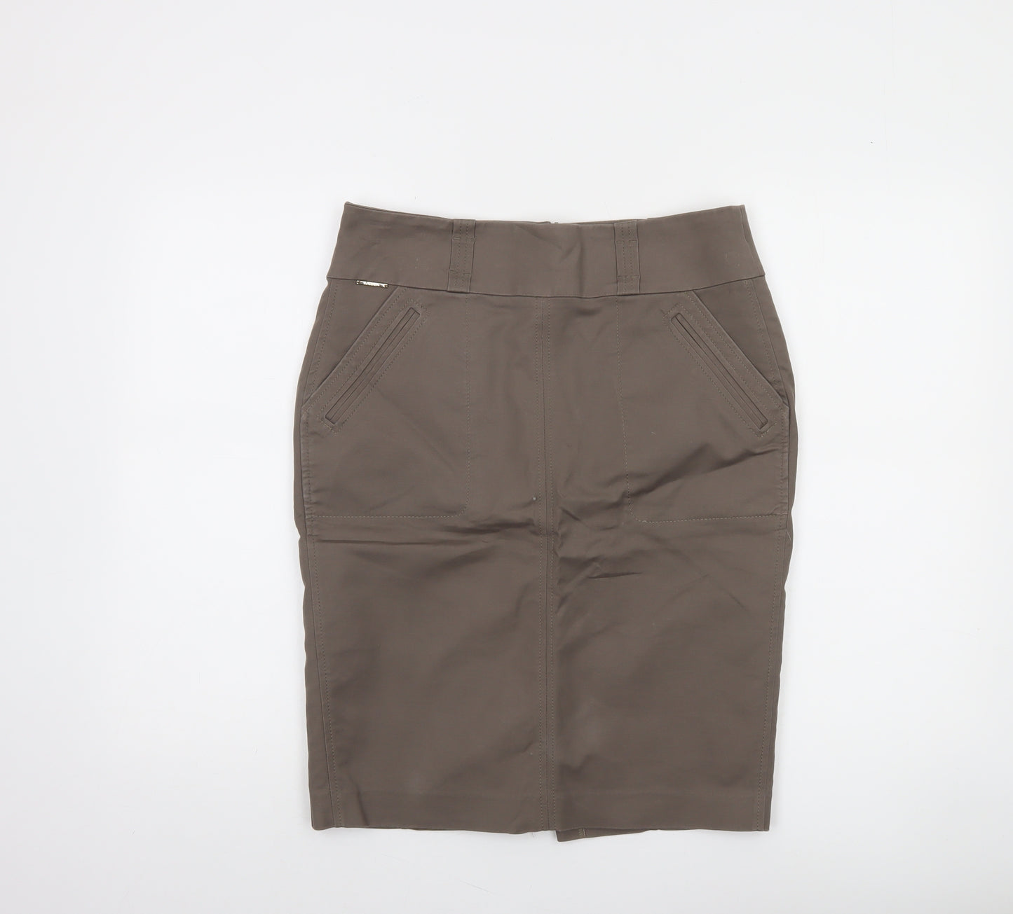 Marks and Spencer Women Brown Size 12 Pencil Skirt Cotton Blend