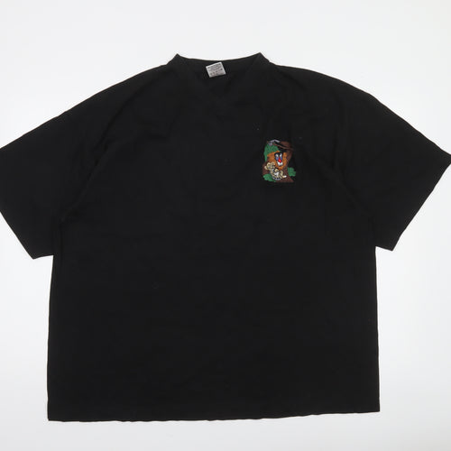 Hanes Mens Black 2XL Looney Tunes V-Neck Graphic T-Shirt
